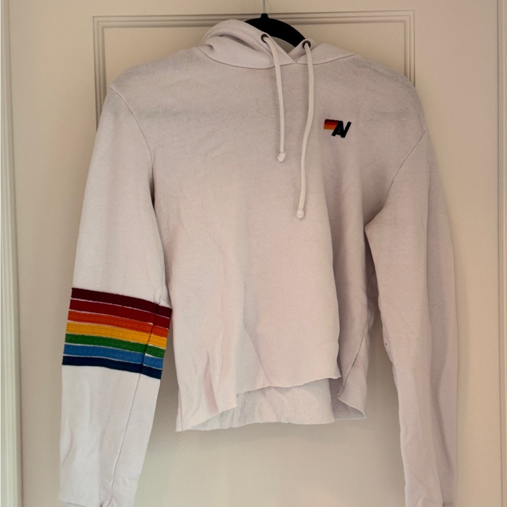 AVIATOR NATION White Hoodie with Rainbow Stripes